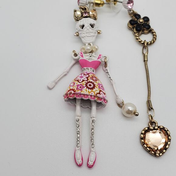 Betsey Johnson Skeleton Earrings Dia de los Muertos Pink Heart 3" Drop Dangle - Picture 4 of 8